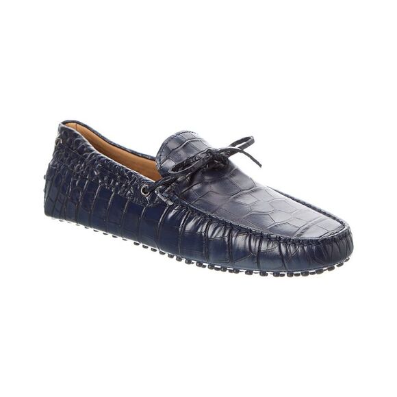 Tod’S Croc-Embossed Leather Loafer, Blue - Picture 1 of 5